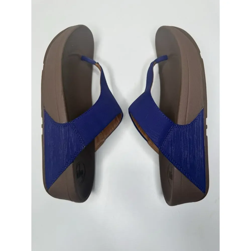 FitFlop LULU Thong Sandal Womens 8 Purple Leather Wedge Toe-Post Slip On Shoes